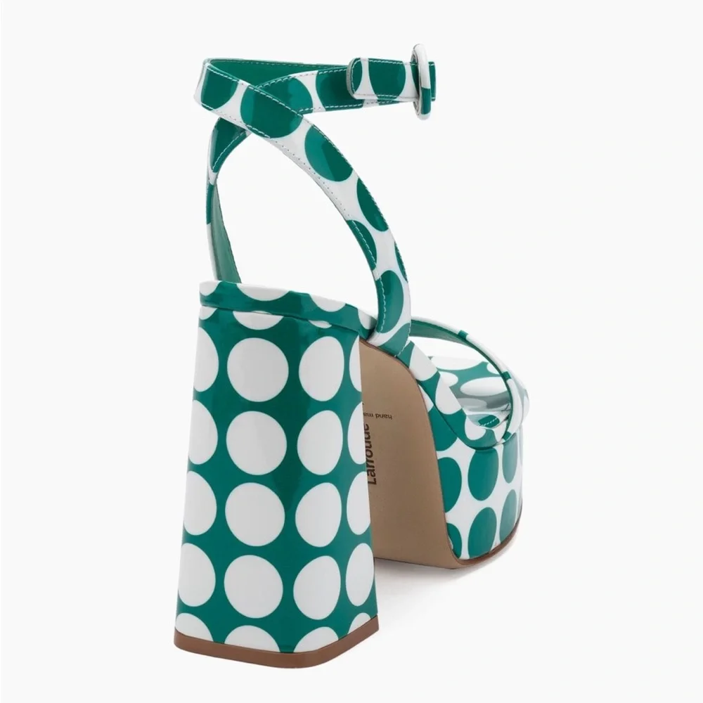 Larroudé Dolly white and green polka dot patent leather platform sandals - Picture 3 of 5